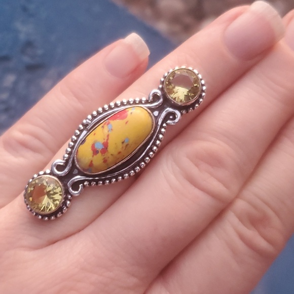 New Mosaic Balloon Jasper & Citrine 925 Silver Ring. - Picture 6 of 8